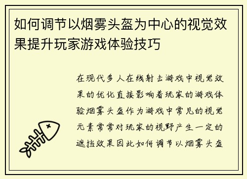 如何调节以烟雾头盔为中心的视觉效果提升玩家游戏体验技巧