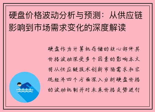硬盘价格波动分析与预测：从供应链影响到市场需求变化的深度解读